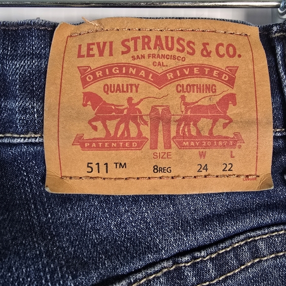 Levi's 511 Slim Girls/Boys Dark Blue Straight Jeans Size 8 24x22 Stretchy - Picture 6 of 10